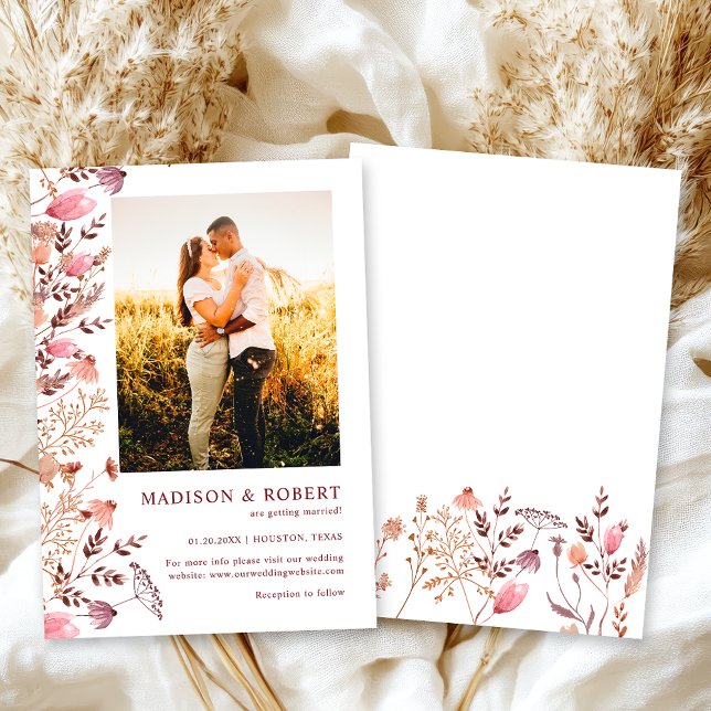 Save The Date Floral Rustic Boho Chic Fleur sauvage Photo Mariag (Créateur téléchargé)