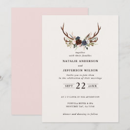 Save The Date Floral rustique et bois mariage marine rose