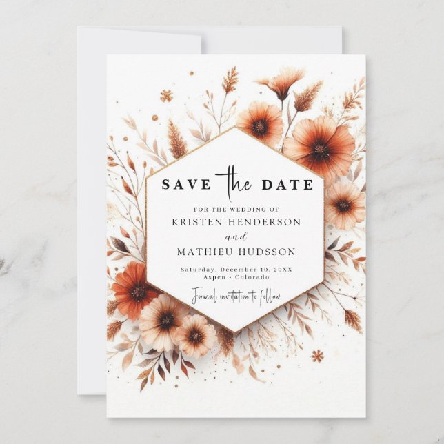 Save The Date Floral Rustique Mariage en terre cuite (Devant)