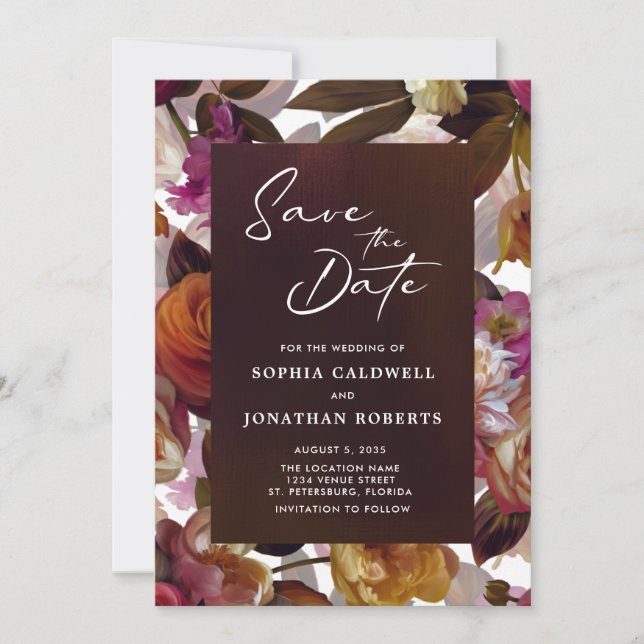 Save The Date Floral Splendor QR Code Moderne Moody Mariage (Devant)