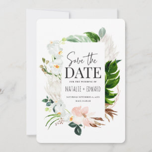 Save The Date Floral tropical rose, turquoise et orchidée