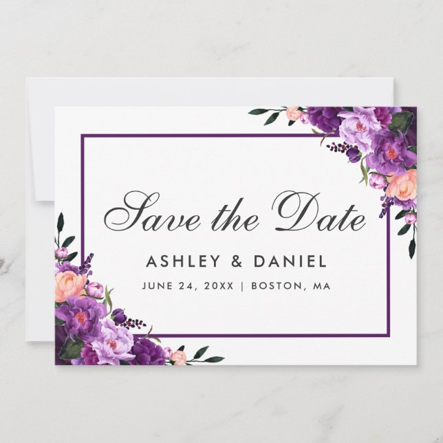 Save The Date Floral Violet Ultra Violet Enregistrer La Date FPP (Devant)