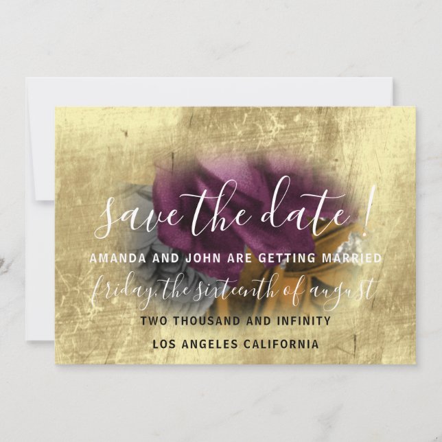 Save the Date Floral Wreath Lila Gold (Vorderseite)