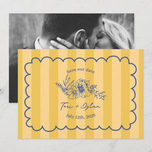 Save The Date Floral Yellow Stripe Botanique Enregistrer La Date