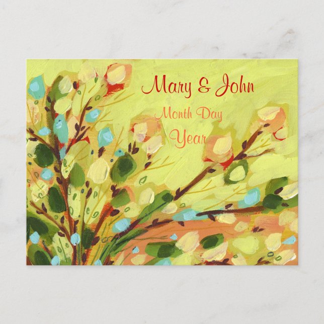 Save the Date Floral Yellow Willow Postcard Ankündigungspostkarte (Vorderseite)