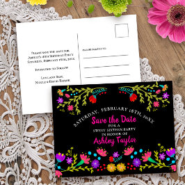 Save the Date florale mexikanische Fiesta Black Sw Ankündigungspostkarte