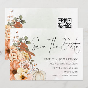 Save The Date Florales d'automne Aquarelles QR Code Mariage