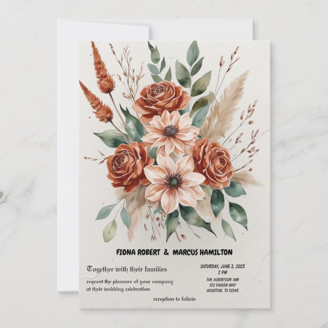 Save The Date Florales en terre cuite Mariage Boho rustique (Devant)