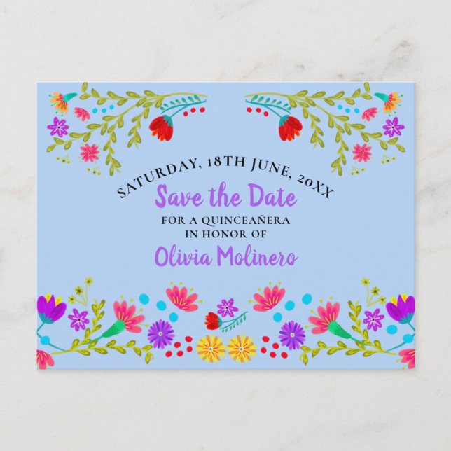 Save the Date florales mexikanisches Fiesta Light  Ankündigungspostkarte (Vorderseite)