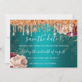 Save the Date Florals Rose Gold Tropfen Aquamarin 