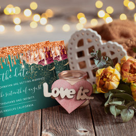 Save the Date Florals Rose Gold Tropfen Aquamarin 