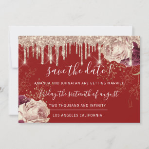Save the Date Florals Rose Gold Tropfen Burgund