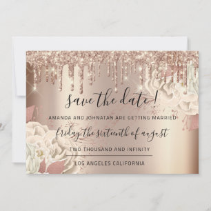Save the Date Florals Rose Gold Tropfen White