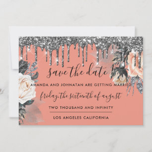 Save the Date Florals Rose Tropfen Rose Silver