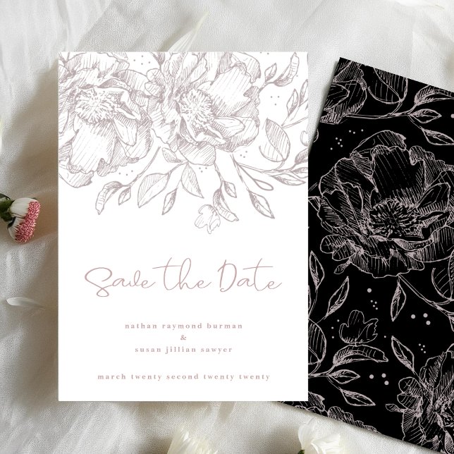 Save The Date Flore rose pâle Non Photo Romantique Élégant (Créateur téléchargé)