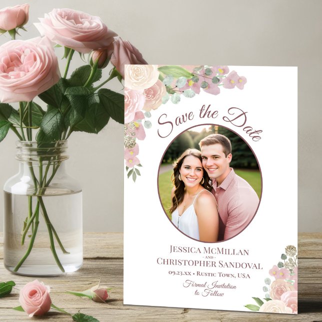 Save The Date Flore rose vif Élégant Boho Mariage Photo (Créateur téléchargé)