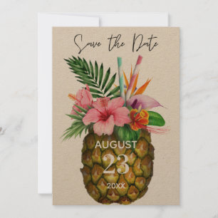 Save The Date Flore tropicale hawaïenne et ananas Kraft