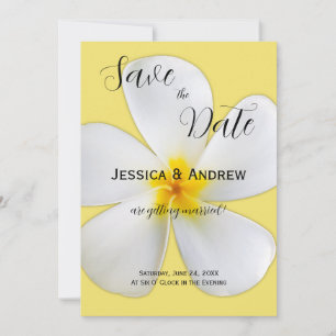 Save The Date Flore tropicale, Plumeria blanche sur Jaune, Maria