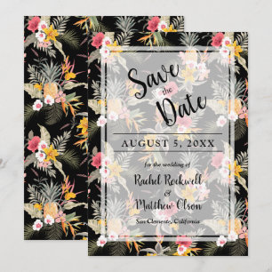 Save The Date Flore tropicale sur mariage noir Enregistrer la da
