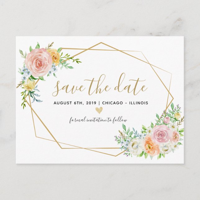 Save the Date florfarbenrosa Postkarte (Vorderseite)