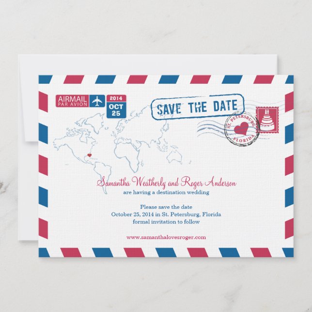 Save The Date Florida Air Mail Mariage Enregistrer La Date (Devant)