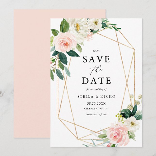 Save The Date Flux de printemps de l'aquarelle géométrique (Devant / Derrière)