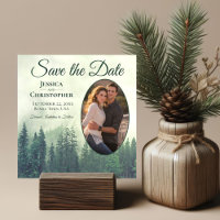 Foggy Green Mountains Rustic Oval Photo Mariage