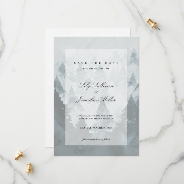 Save The Date Foggy Mountains Shep Overlay Ethereal Lux Mariage (Devant/Arrière en situation)
