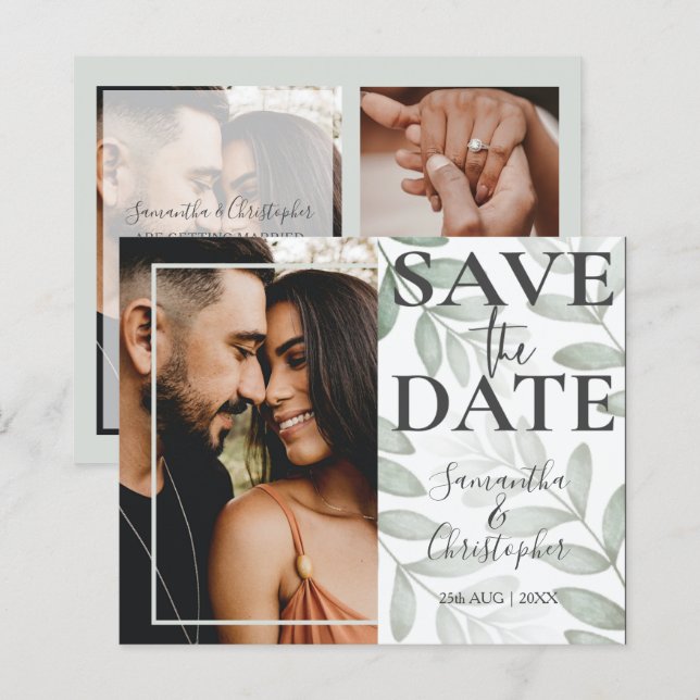 Save the Date Foliage Green Foto Hochzeit (Vorne/Hinten)