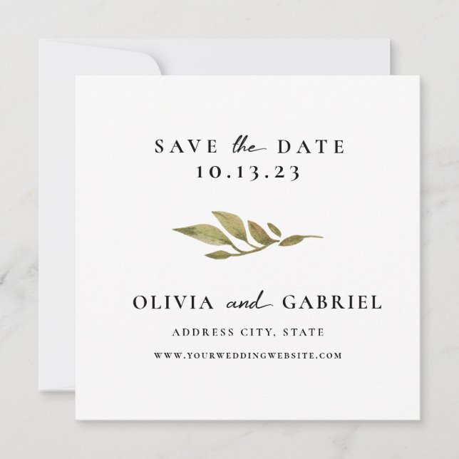Save The Date Foliage simple. Mariage de typographie moderne et  (Devant)