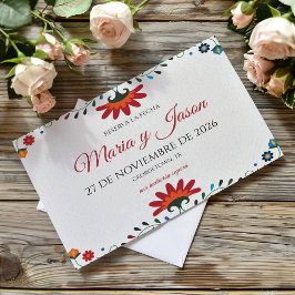 Save The Date Folk Art Floral Botanical Fiesta Spanish Wedding