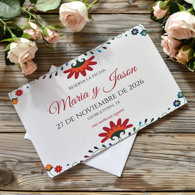 Save The Date Folk Art Floral Botanical Fiesta Spanish Wedding (Folk Art Floral Botanical Fiesta Spanish Wedding Save The Date)