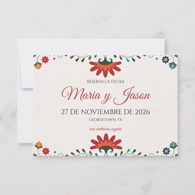 Save The Date Folk Art Floral Botanical Fiesta Spanish Wedding (Devant)
