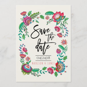 Save The Date Folk Flowers   Rayure   Sauvegarder la date   Invi