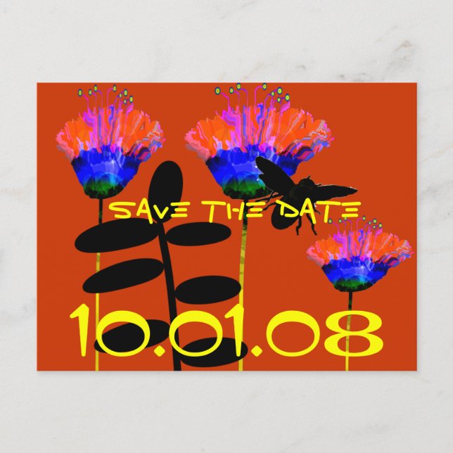 Save the Date Folksy Folk Art Wildblume Ankündigungspostkarte (Vorderseite)
