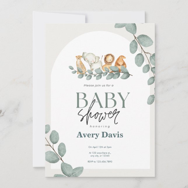Save The Date Forest Friends & Woodland Baby shower de verdure (Devant)