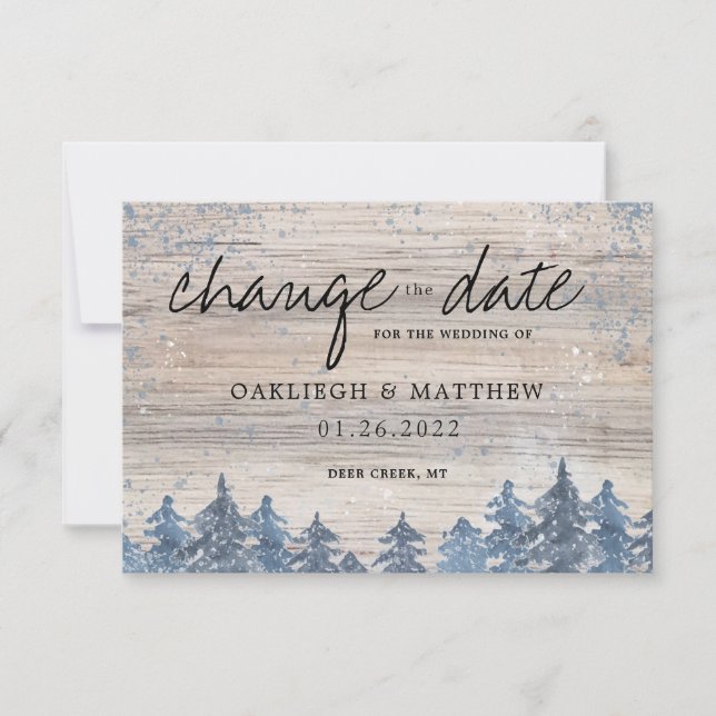 Save The Date Forêt aquarelle de bois hivernal Changer la date (Devant)