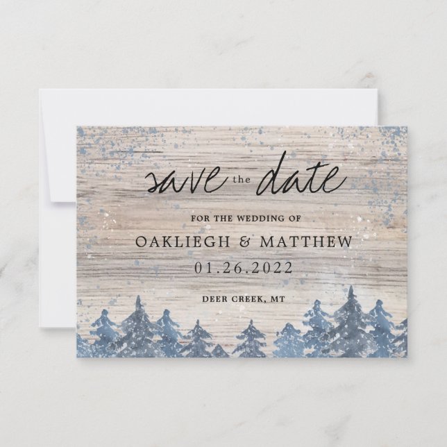 Save The Date Forêt aquarelle en bois rustique d'hiver Enregistr (Devant)