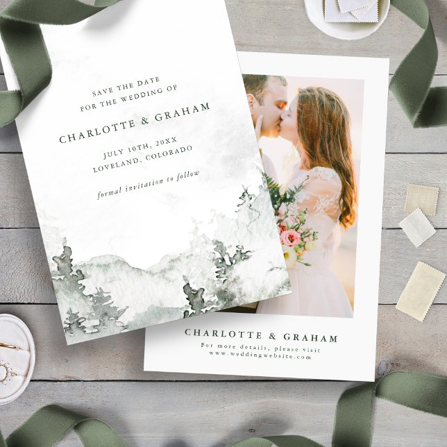 Save The Date Forêt d'aquarelle (Simple Minimalist Photo Watercolor Forest Save The Date
)