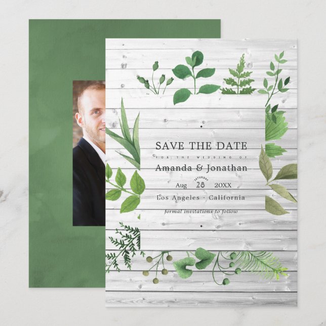 Save The Date Forêt de Bois Verdure Rustique Photo de Mariage (Devant / Derrière)