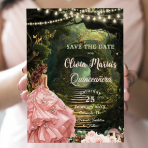 Save The Date Forêt enchantée Blush Floral Quinceañera Sweet 16