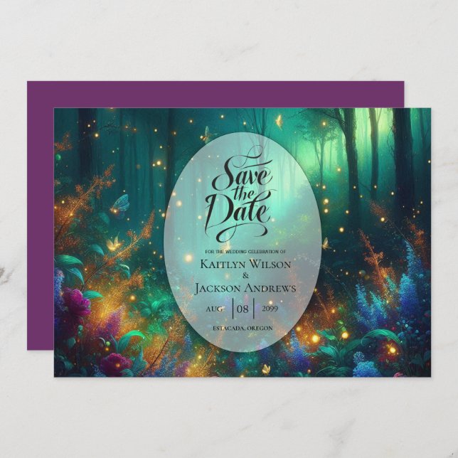Save The Date Forêt enchantée de bijoux radiants Mariage (Devant / Derrière)