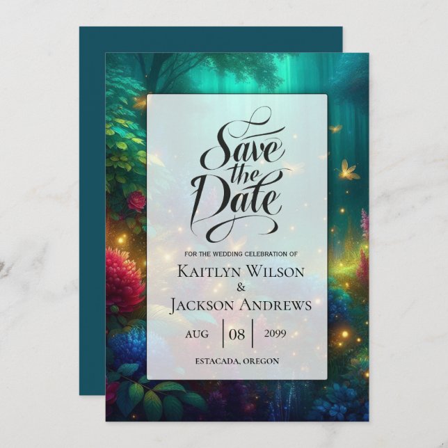 Save The Date Forêt enchantée de bijoux radiants Mariage (Devant / Derrière)