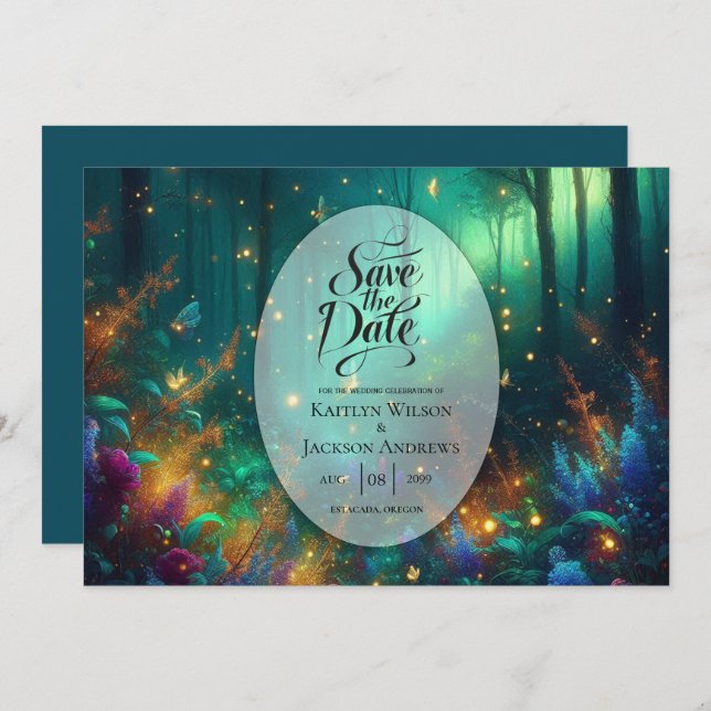 Save The Date Forêt enchantée de bijoux radiants Mariage (Devant / Derrière)