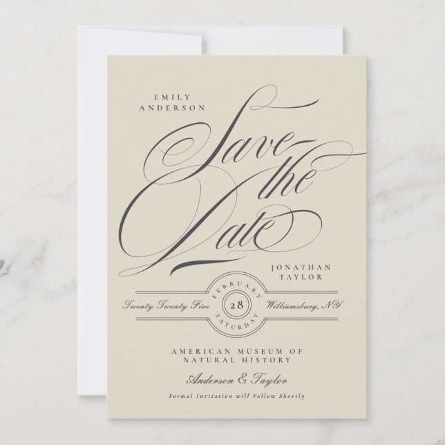 Save The Date Formal Elegant Calligraphy Black Tie Photo (Devant)