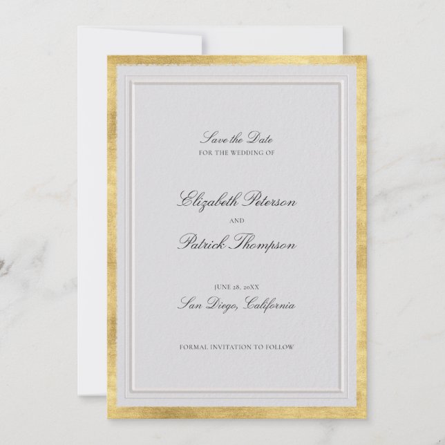 Save The Date Formal Modern Classic Elevated Gold Ivory Wedding (Devant)