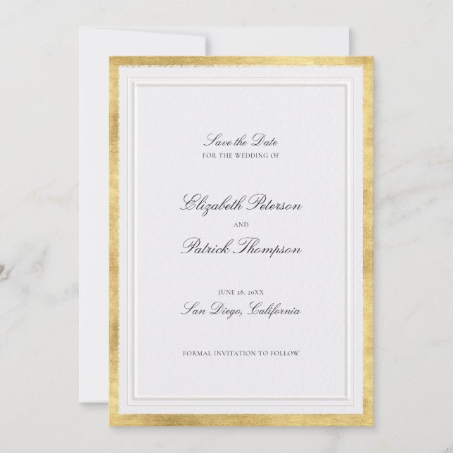 Save The Date Formal Modern Classic Elevated Gold Pearl Wedding (Devant)