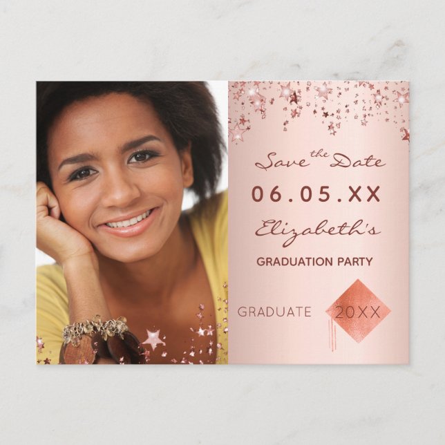 Save the Date-Foto-Abschlussfeier Erröten Postkarte (Vorderseite)