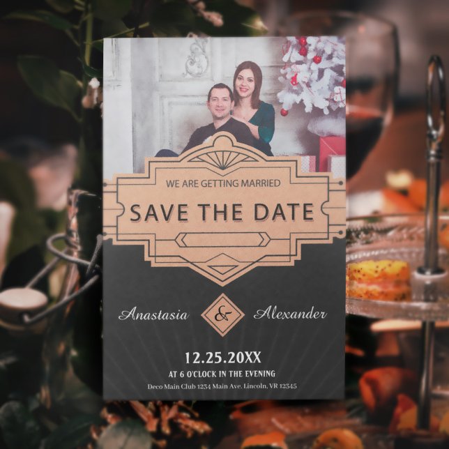 Save the Date Foto Art Déco Hochzeitskarte (Von Creator hochgeladen)