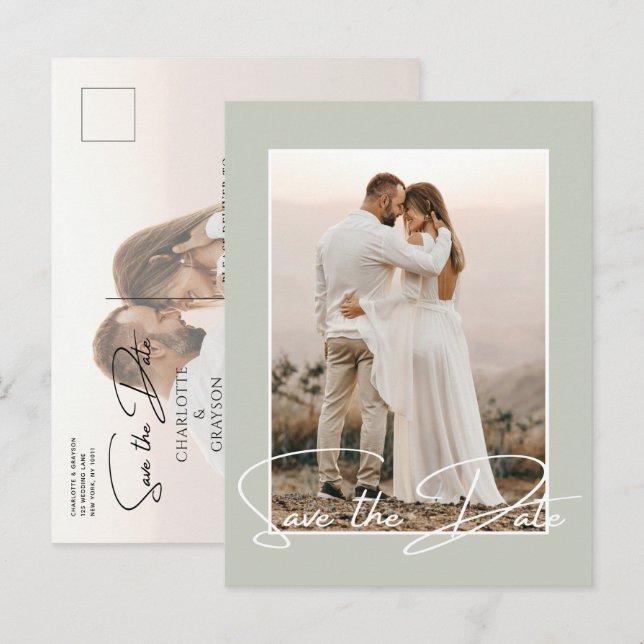 Save the Date Foto Chic Stilvolle Hochzeitsankündi Ankündigungspostkarte (Vorne/Hinten)